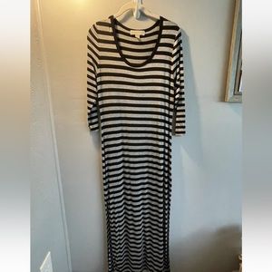 Michael Michael Kors Black & Grey Striped Short Sleeve Maxi Dress Sz.M!